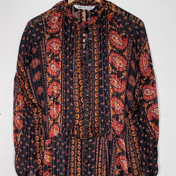 Zara Size M Black/Red Mini Bohemian Drop Waist Print Dress 8809/077 - Picture 8 of 8